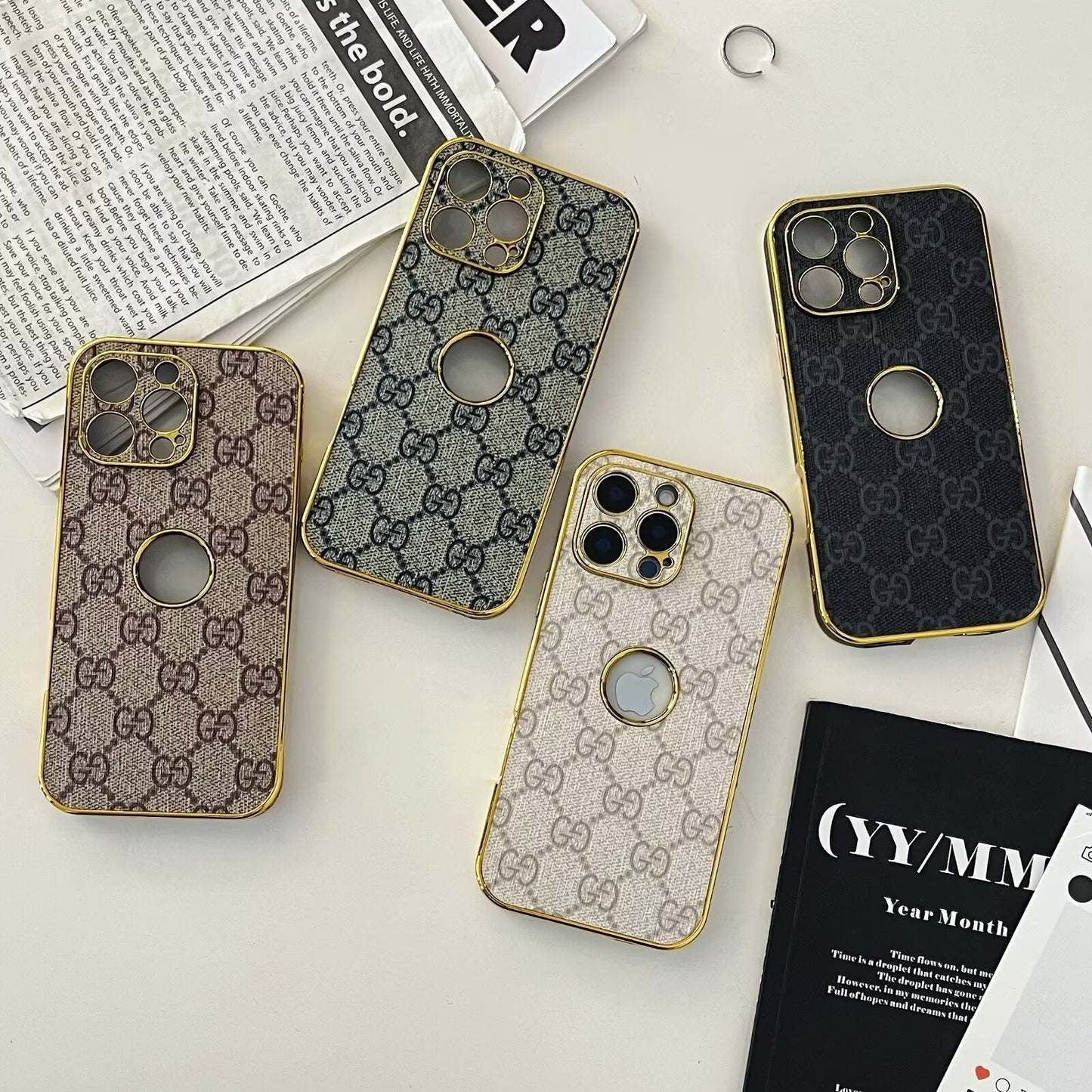 High Quality Electroplated Frame Ophidia Leather Apple iPhone Case