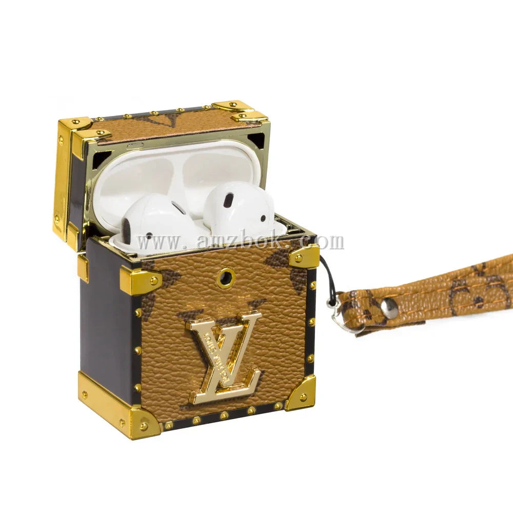 Premium Louis Vuitton leather case with a 3D square design for AirPods