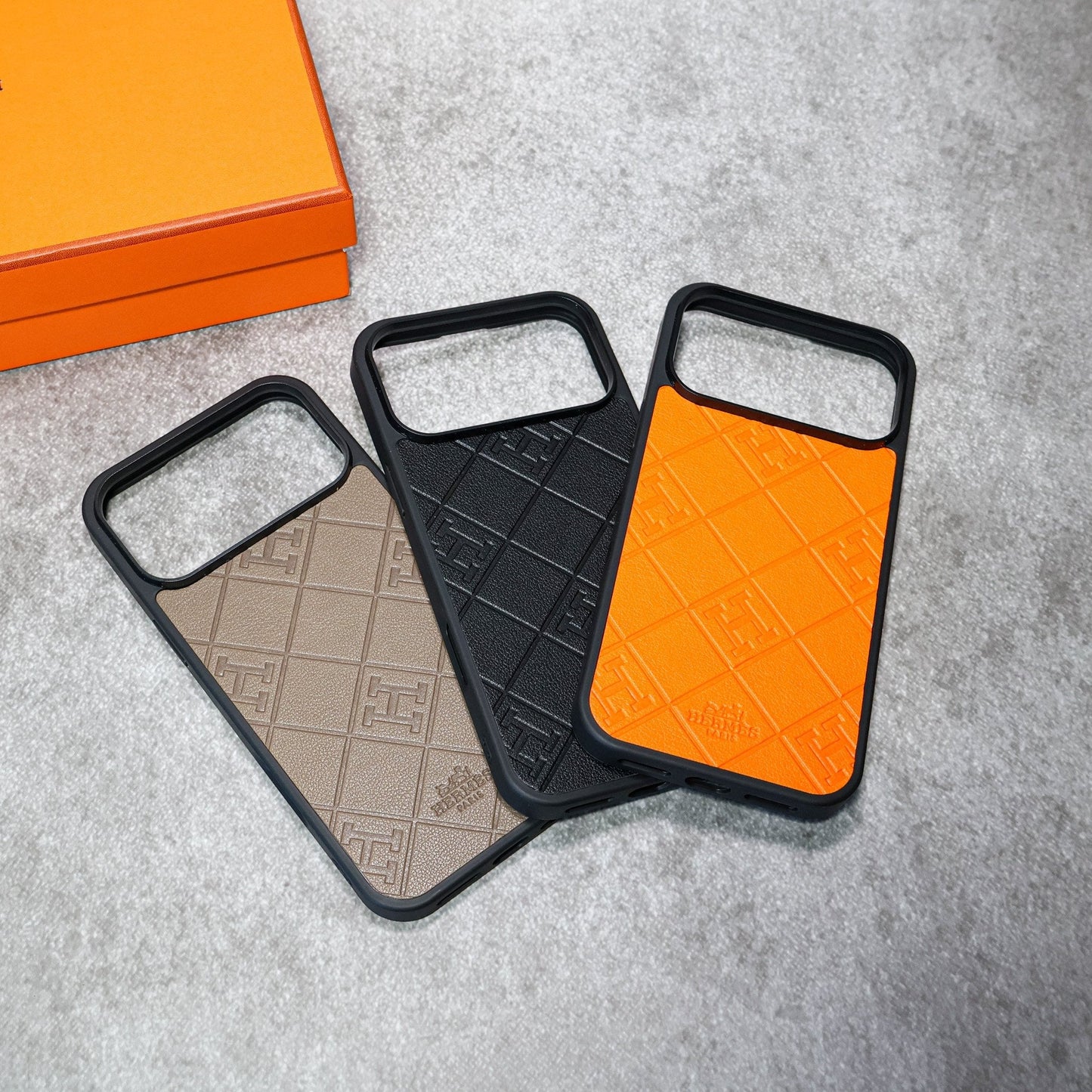 Stamped Leather H Phone Case For iPhone 17 / 16 / 15 / 14