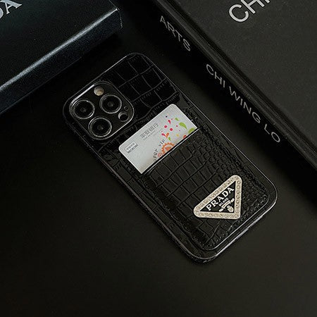 Prada Luxury Leather Rhinestone iPhone Case
