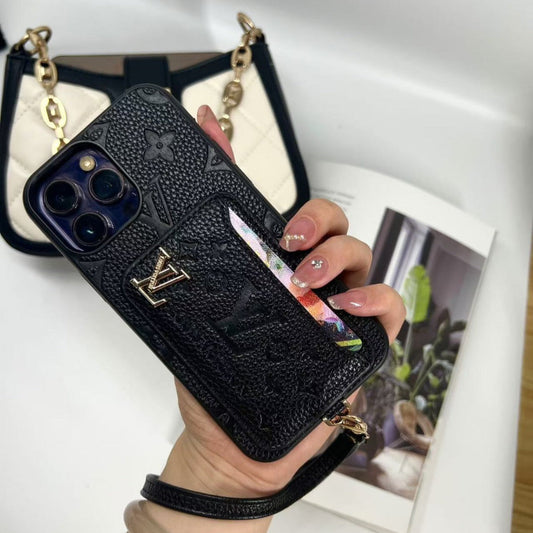 Luxe Card Holder Strap Case – Inspired Elegance for iPhone