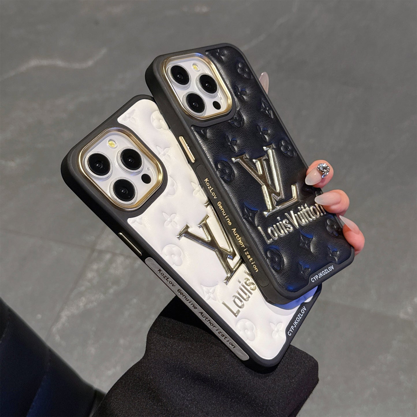 Finest Electroplated Classic Monogram Embossed Leather Apple iPhone Case