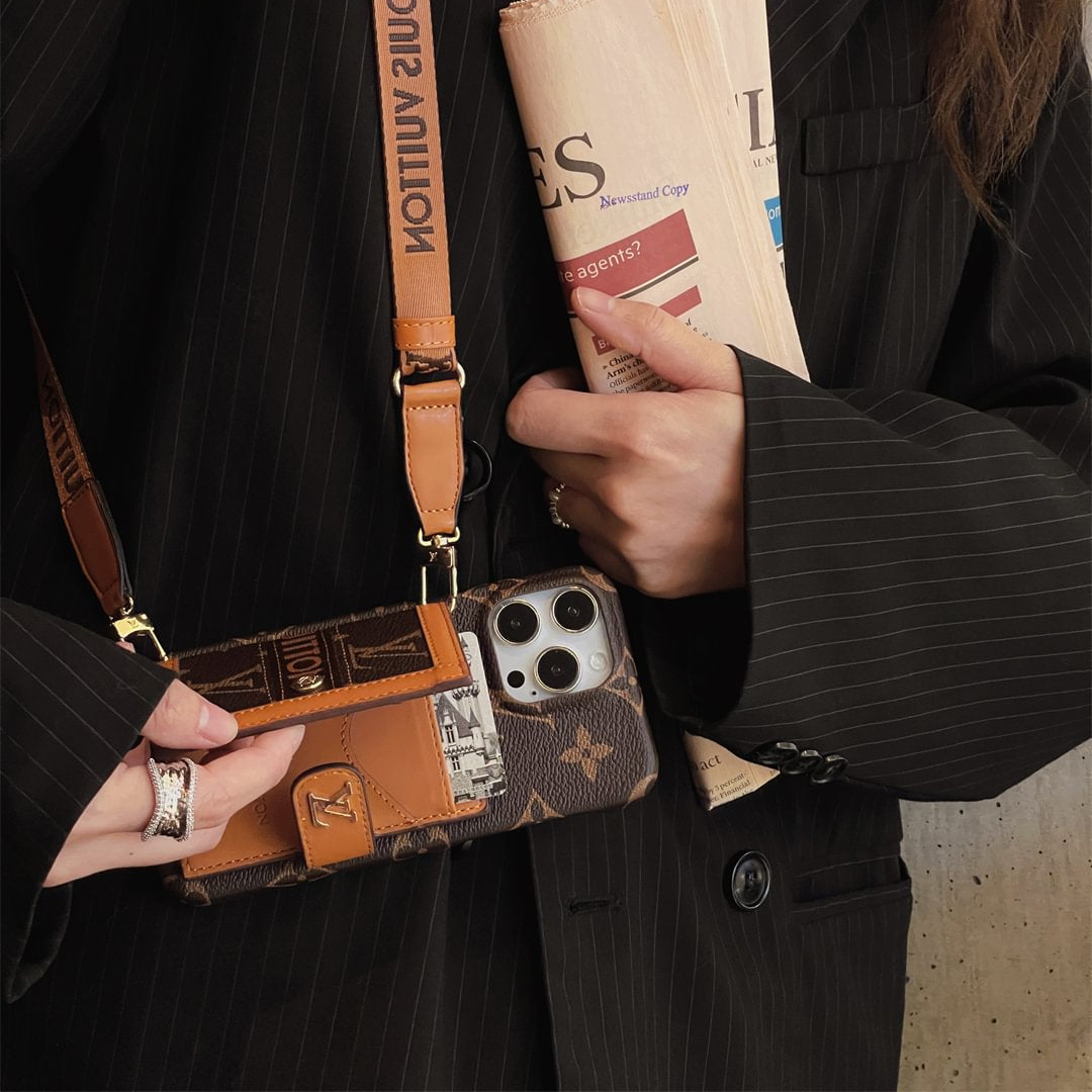 Canvas Leather Wallet Card Holder Crossbody iPhone Case