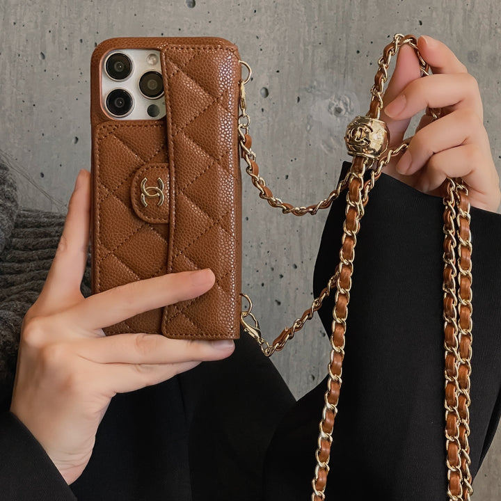 Chanel Genuine Leather Wallet Leather Crossbody Bag Apple iPhone Case