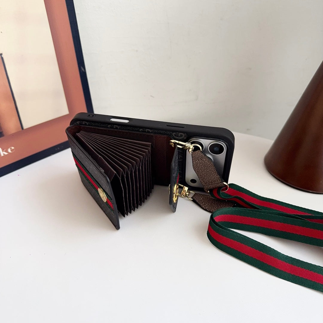 Leather iPhone Case With Card Wallet And Strap