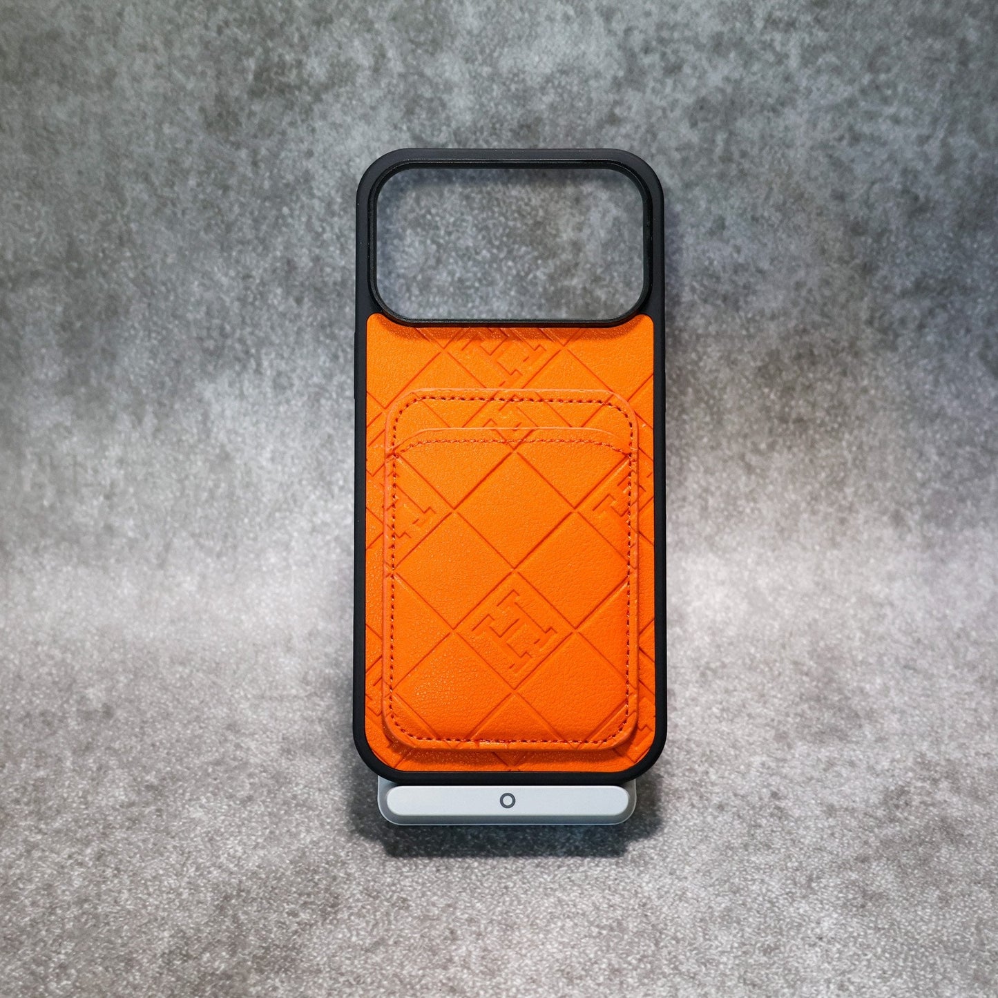 Stamped Leather H Phone Case With Card Holder  For iPhone 17 / 16 / 15 / 14