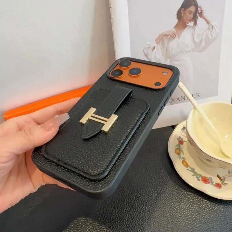 Hermes Leather Phone Cover Card Slot For iPhone 12-17 Series