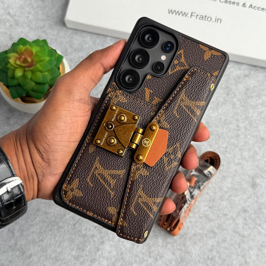 BRAND LEATHER CARD HOLDER SLOT LOCK SLING CASE FOR SAMSUNG GALAXY