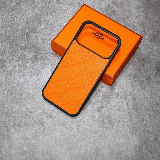 Stamped Leather H Phone Case  For iPhone 17 / 16 / 15 / 14