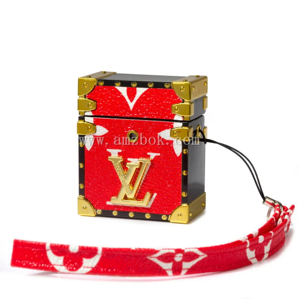 Premium Louis Vuitton leather case with a 3D square design for AirPods