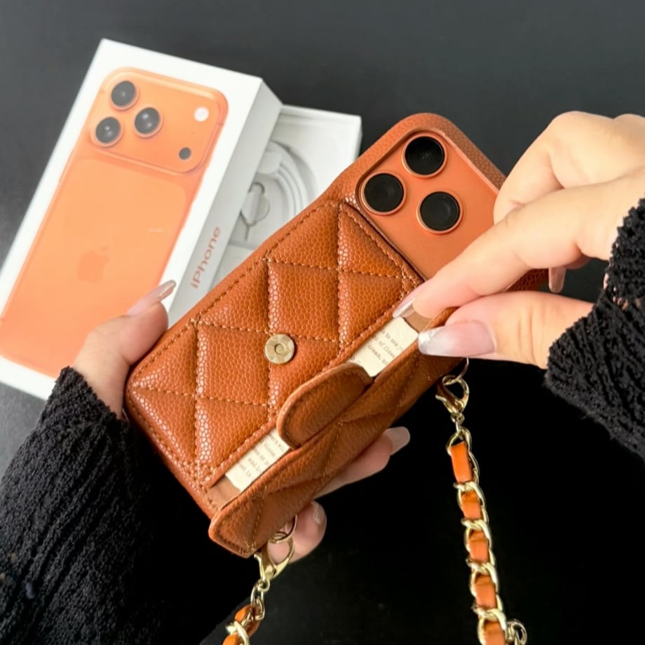 Chanel Genuine Leather Wallet Leather Crossbody Bag Apple iPhone Case