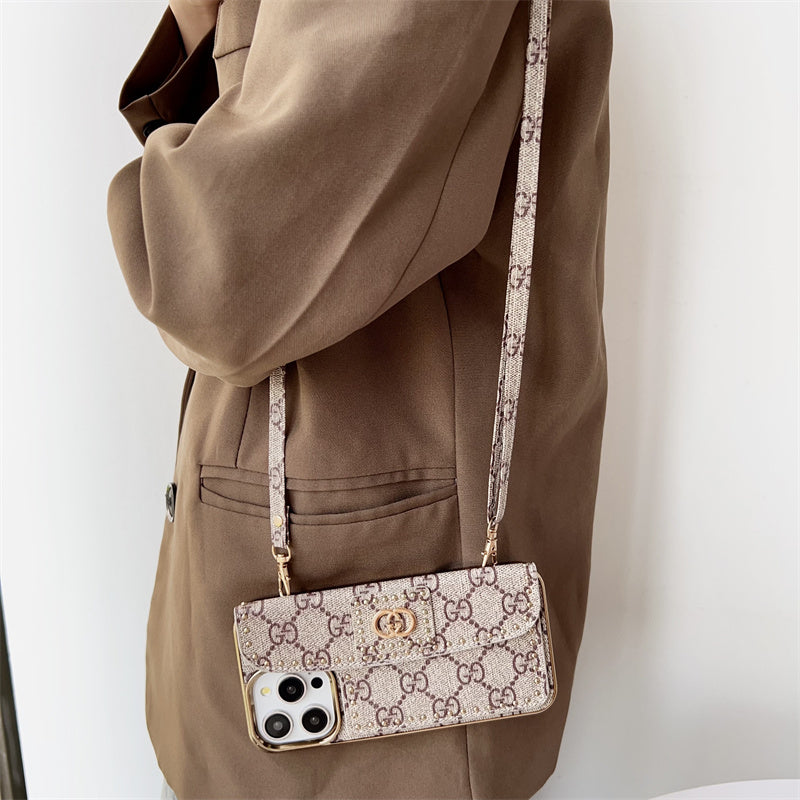 Gucci iPhone 15 case – monogram premium leather GG monogram designer phone cover