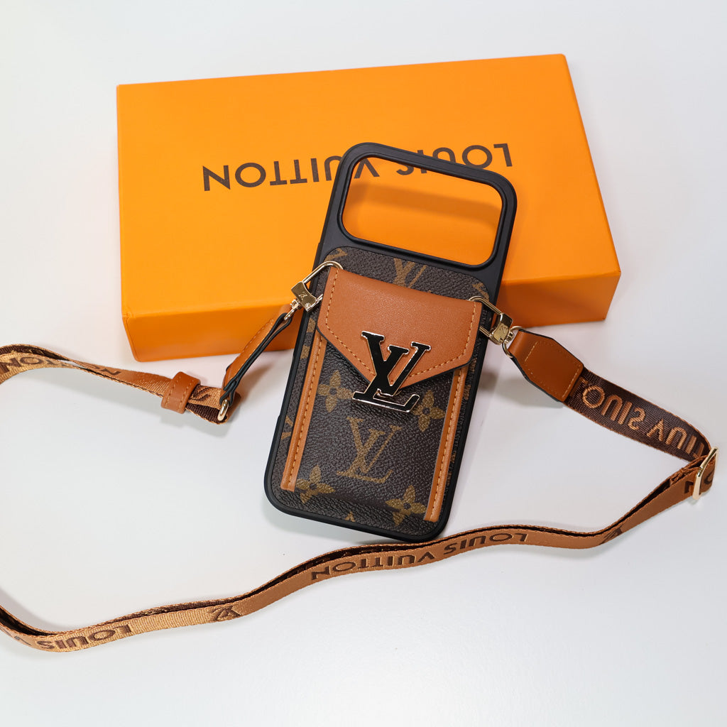 Louis Vuitton iPhone 17 Pro Max case – luxury premium leather LV monogram designer phone cover with strap